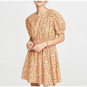 Free People Pennie Yellow Cotton Puff Sleeve Mini Dress